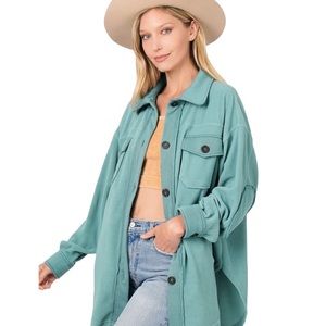 497. Dusty Teal Oversized Basic Fleece Shacket NWT